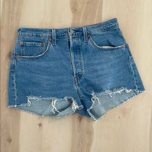 Levi's 501 Blue Frayed Hem Jean Shorts
